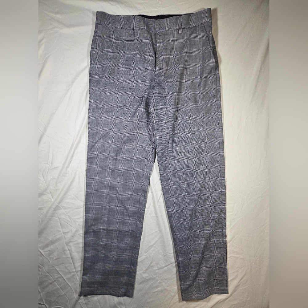 J. Ferrar Men's Gray Dress Pants Size 30x28.5 Style 93677 Flat Front Plaid